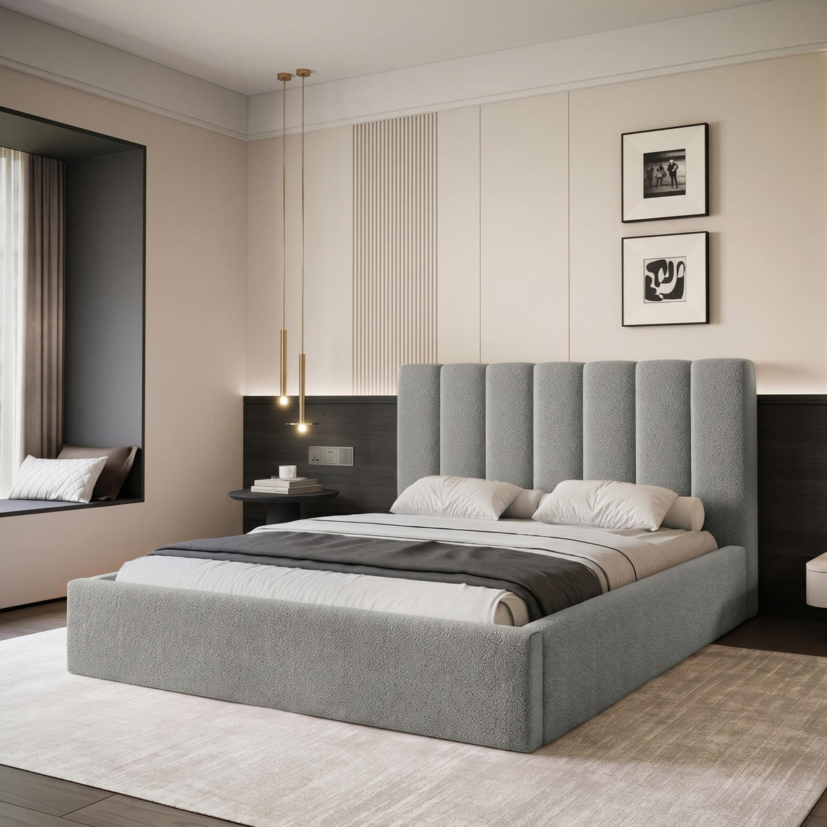 POLSTERBETT CIERO 160x200 cm Grau Boucle (Stoff Abriamo) - mit Bettkasten und Lattenrost - Grau, Holzwerkstoff/Textil (160/200cm) - Ravio