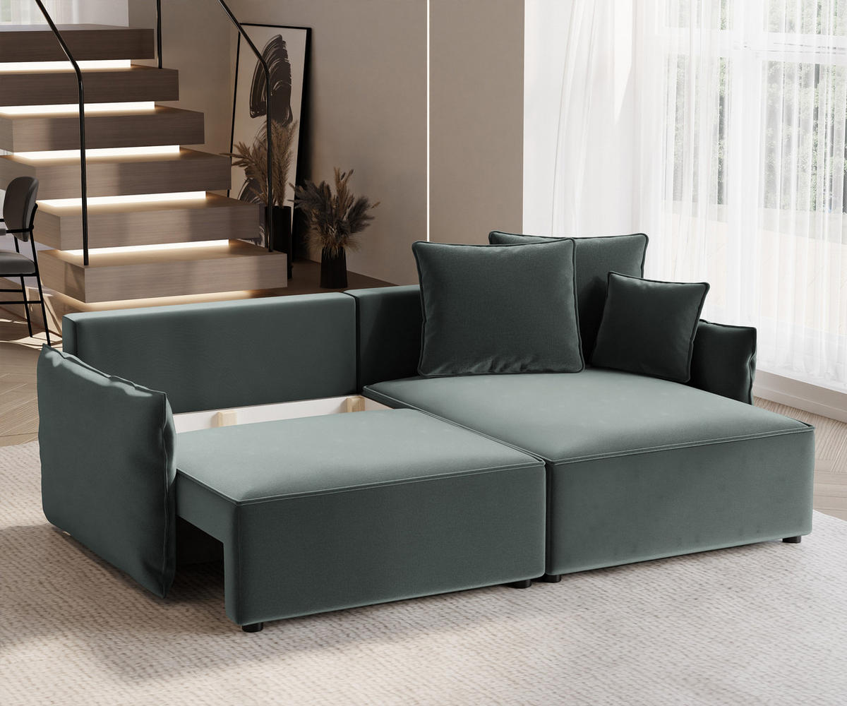 ECKSOFA LEON mit Schlaffunktion und Bettkasten Grün - Grün, Holzwerkstoff/Kunststoff (250/90cm) - Idohome