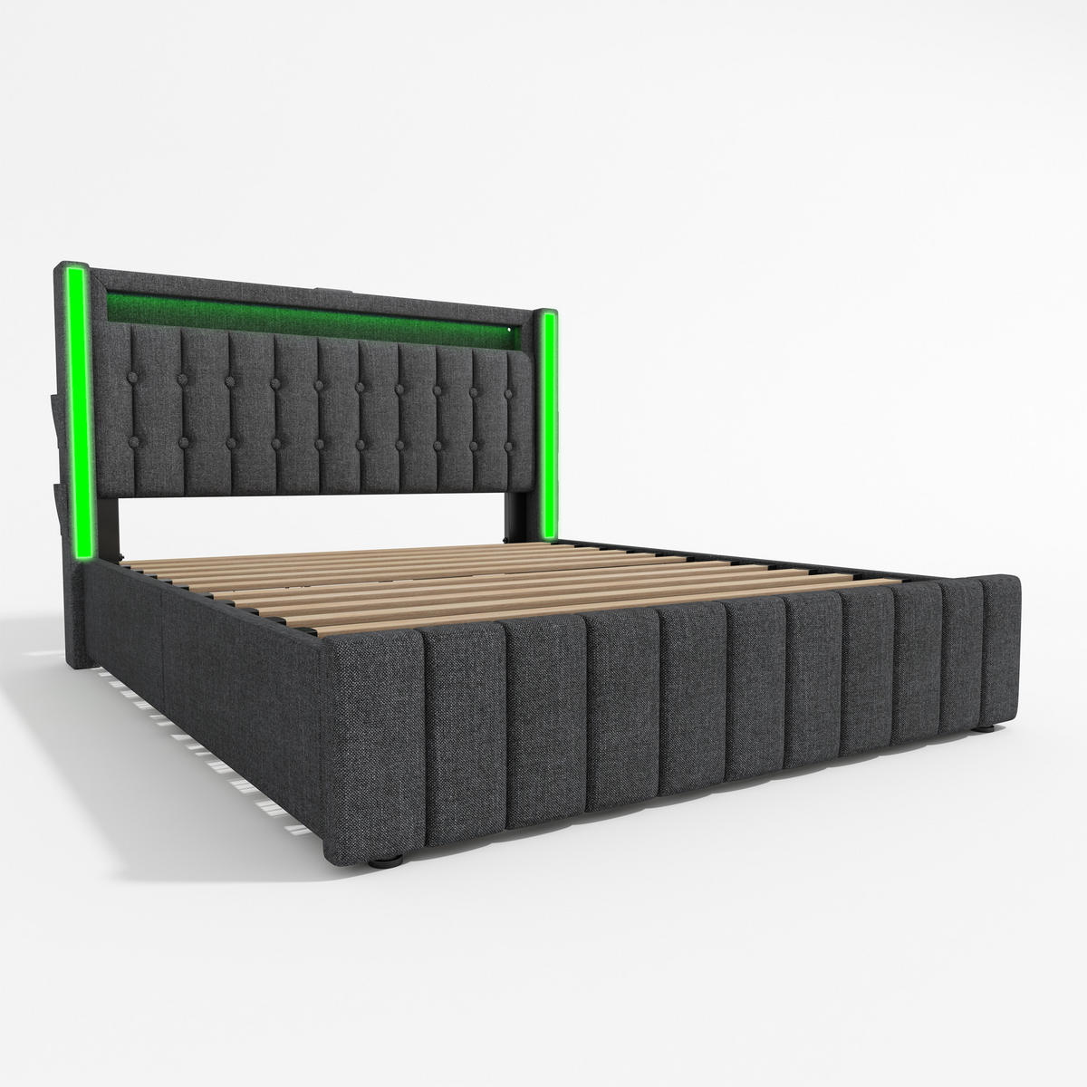 POLSTERBETT 160/200 cm Grau mit USB- und Type-C-Anschlüssen und LED-Beleuchtung - Grau, Textil (160/200cm) - OKWISH