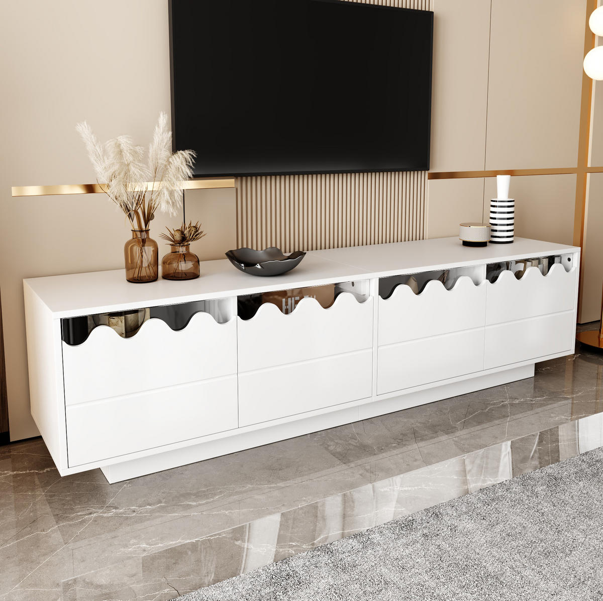 LOWBOARD 170/40/45 cm Weiß aus MDF und Spanplatte mit Wellen-Design - Weiß, Holzwerkstoff (45/40/170cm) - OKMYHOME