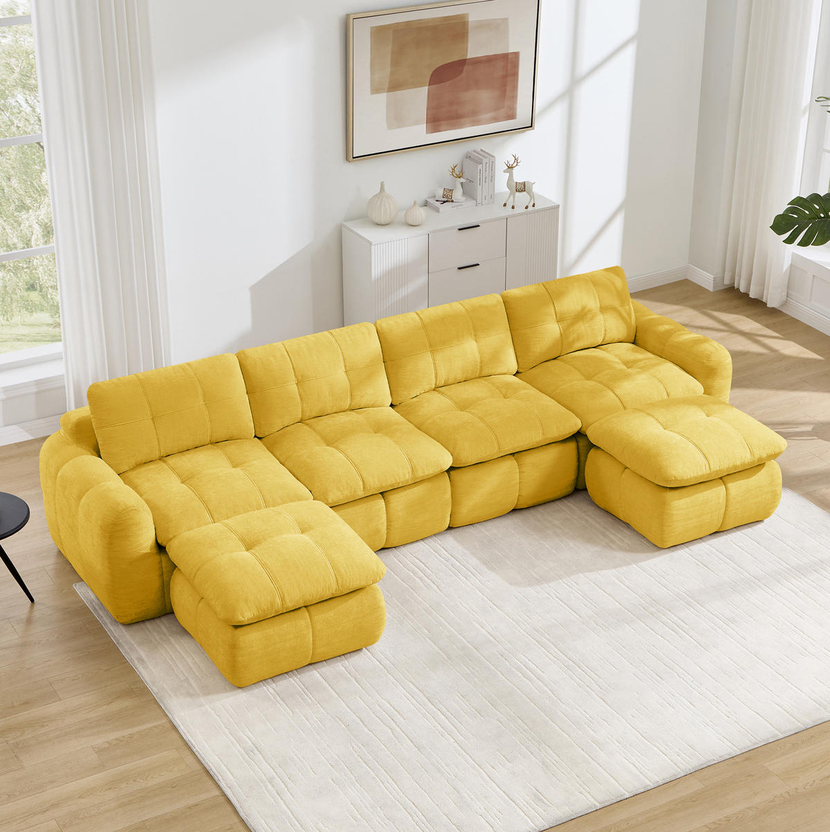 WOHNLANDSCHAFT 334/160/68 cm in Gelb aus Chenille mit hoher Sitzkomfort - Gelb, Textil (160/68/334cm) - Flora Grace