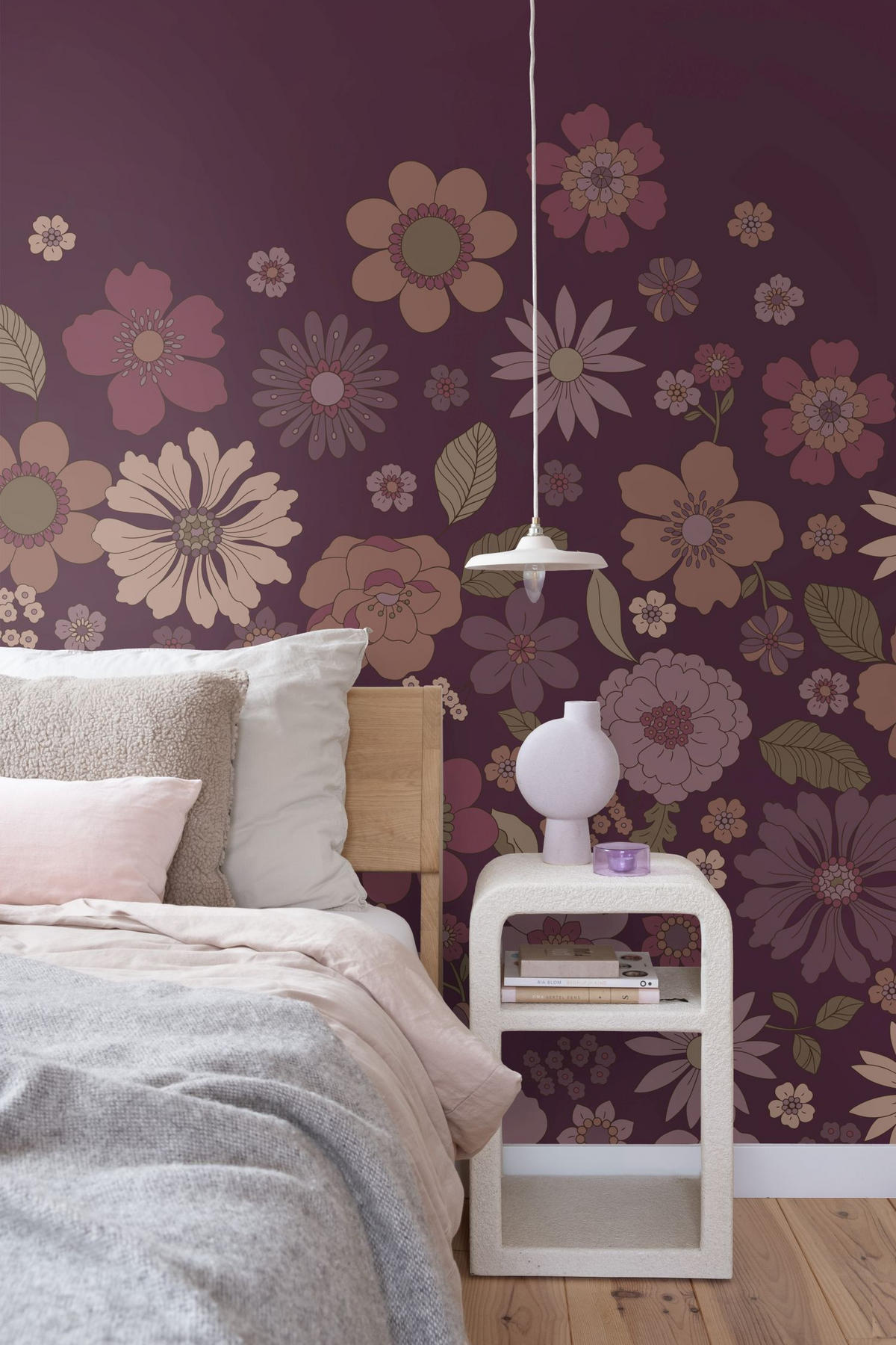 FOTOTAPETE Retro Blumen 2.5 x 2.79 m - Lila, Papier (250/279cm) - ESTAhome