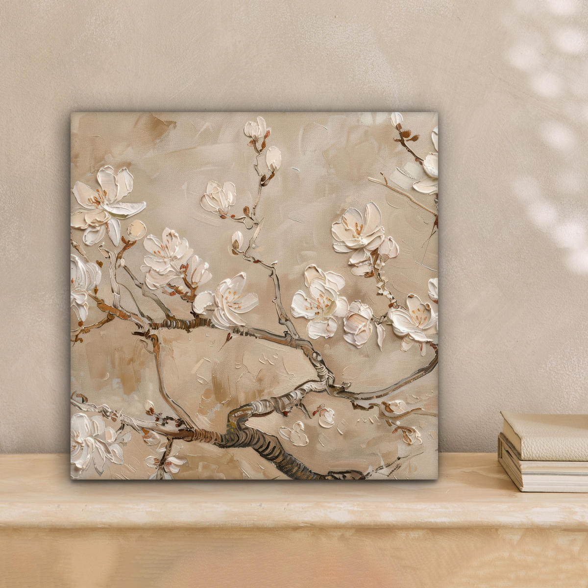 LEINWANDBILD - Blumen - Modern - Beige - Weiß - Blüte - 20x20 - Wandbilder - Beige, Textil (20/20cm) - MuchoWow