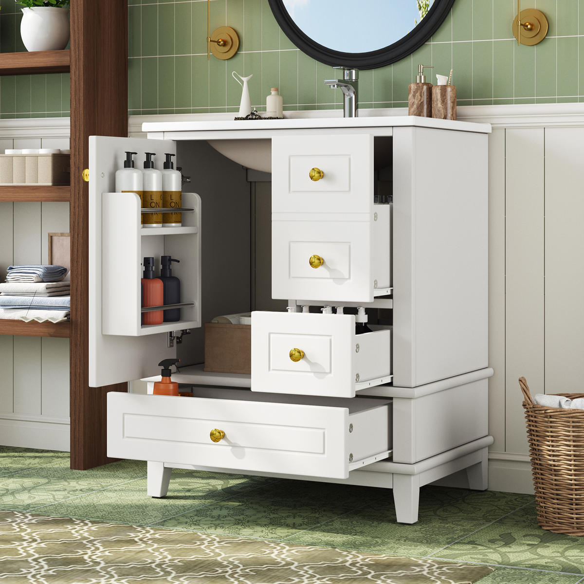 BADEZIMMERSCHRANK Weiß Lackiert 3 Schubladen Tür Stauraum 61cm - Weiß, Keramik (61/86/47cm) - FLIEKS
