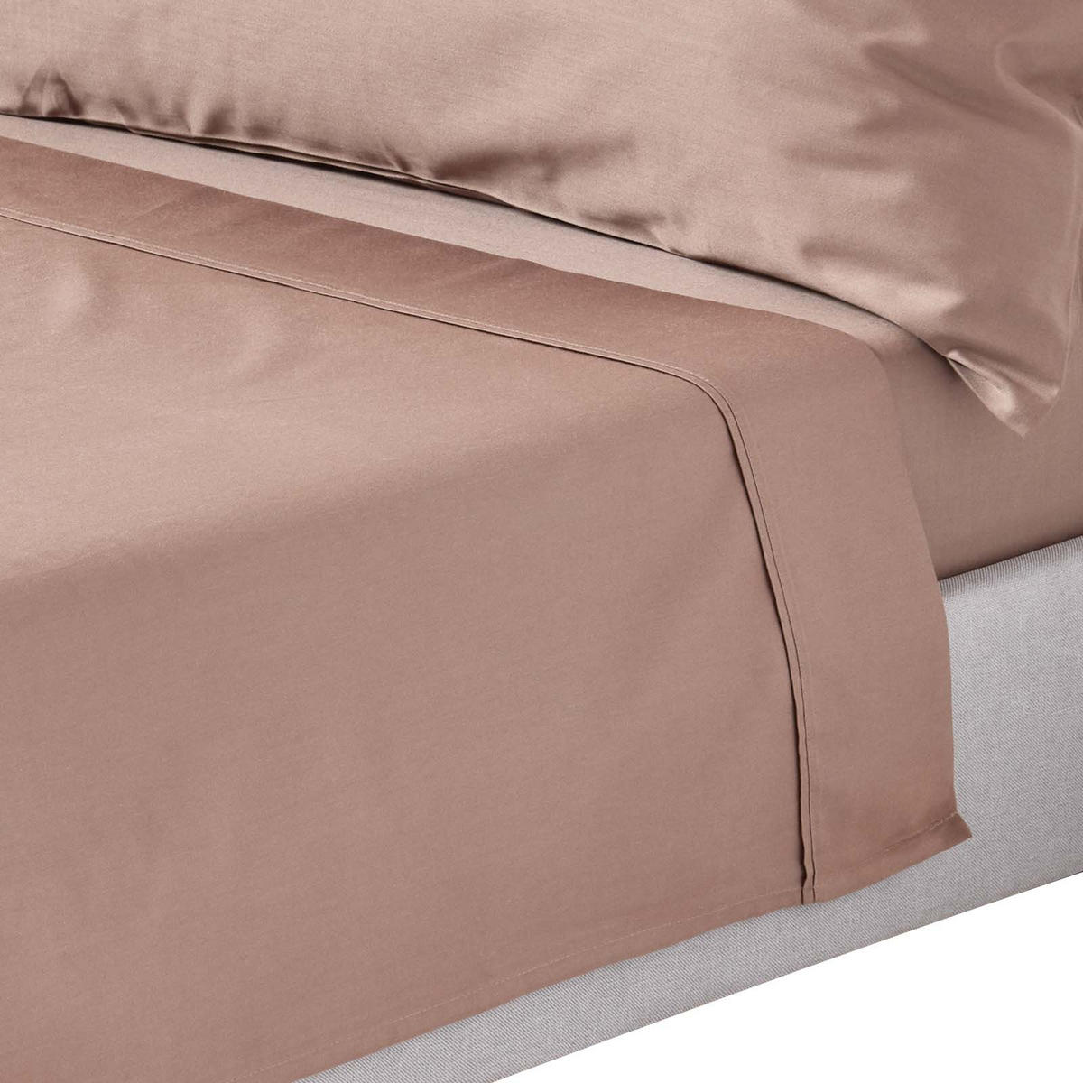 SATIN-BETTLAKEN ohne Gummizug, Bio-Baumwolle, Fadendichte 400 - Braun, Textil (230/255cm) - Homescapes