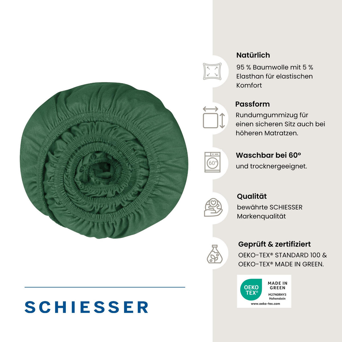 TOPPERSPANNBETTLAKEN Flexi 95 % Baumwolle, 5 % Elasthan 180x200 cm Dunkelgrün - Dunkelgrün, Textil (180/200cm) - SCHIESSER