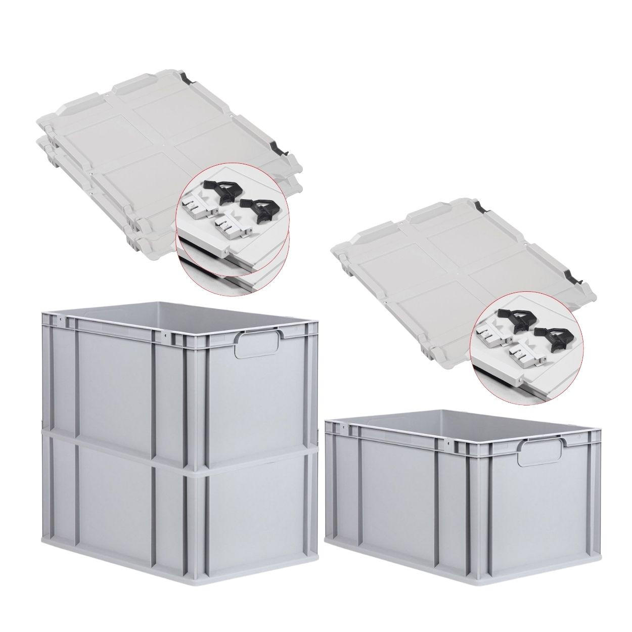 EUROBOX 3x Nextgen Economy Mit Scharnierdeckel Grau/Schwarz Griffe Geschlossen - Schwarz, Kunststoff (40/32/60cm) - PROREGAL