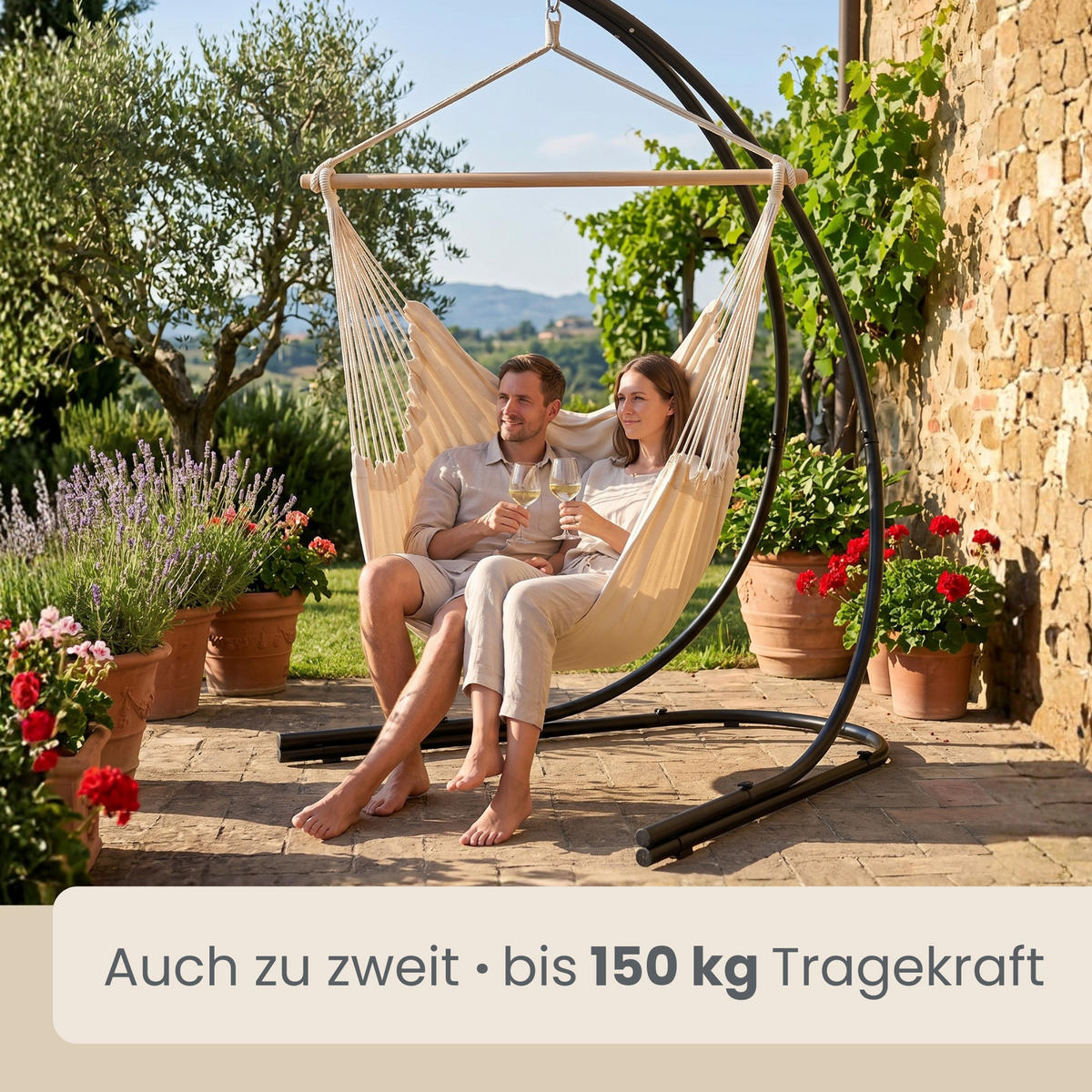 XL-HÄNGESESSELGESTELL, 210cm, bis 150kg, Schwarz - Schwarz, Metall (160/140/210cm) - Amanka