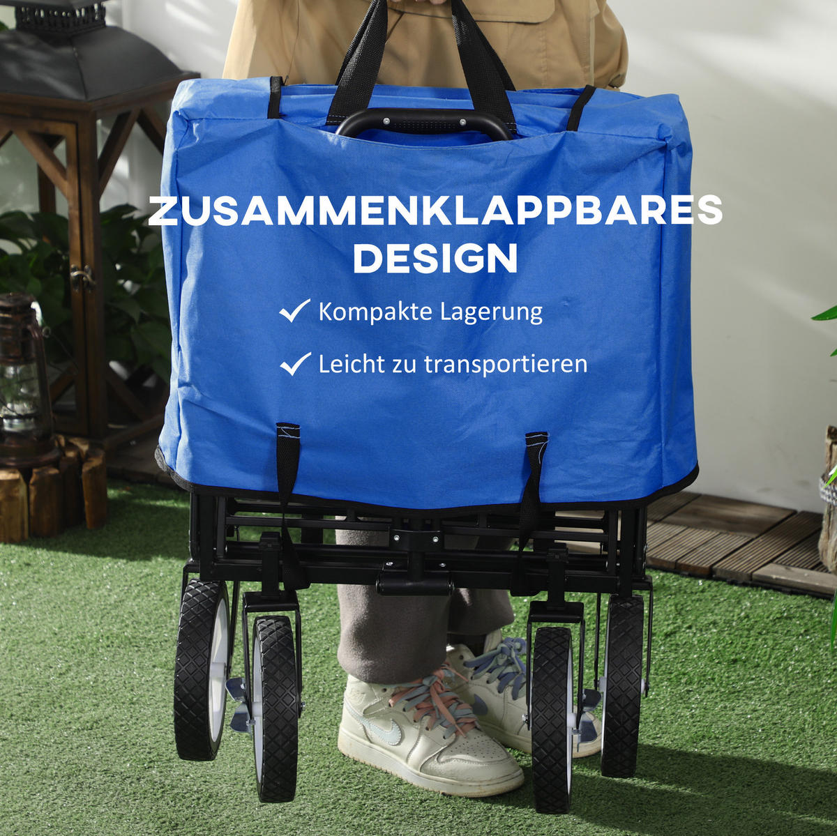 GARTENKARRE aus Stahl 93x49x75-100 cm in Dunkelblau mit 360°-Rädern - Dunkelblau, Metall (49/100/93cm) - Modfu