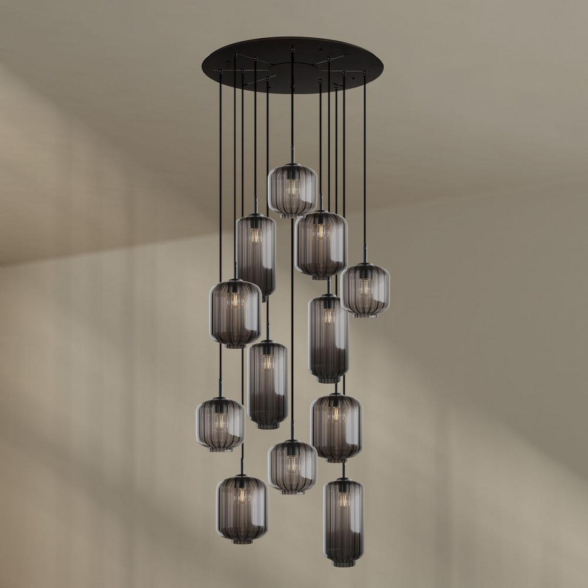 GALERIELEUCHTE Velo 12-flammig Rauch Ø 18/20/25cm - Anthrazit/Schwarz, Glas (25/25/27cm) - s.luce