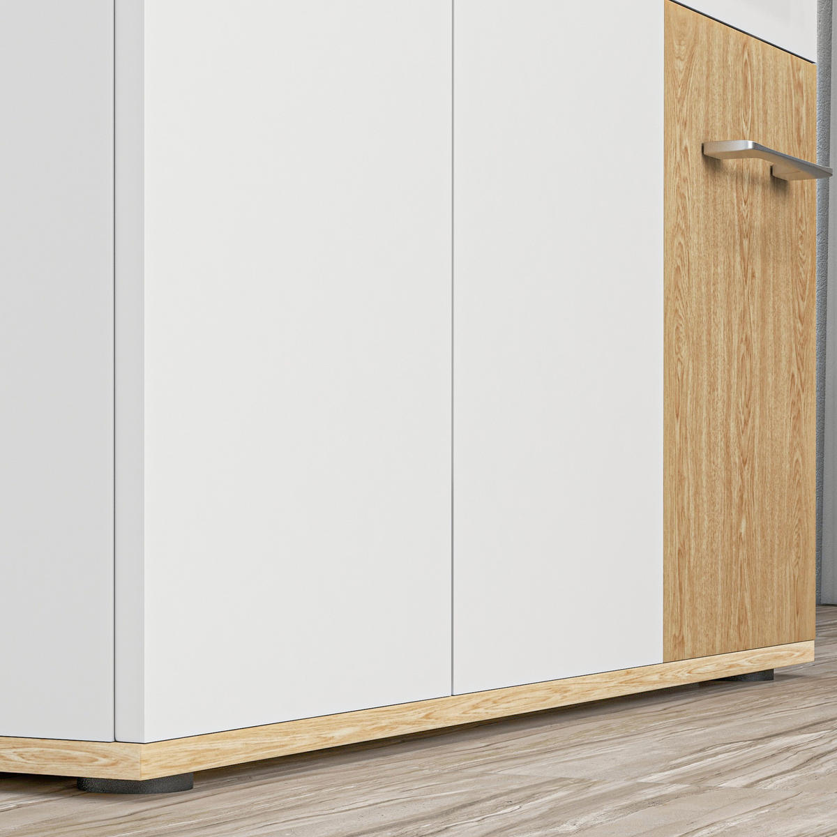 SIDEBOARD DE-11204 3 Türen Weiß/Naturholz - Weiß, Holzwerkstoff (90/75.5/30cm) - ComfortXL