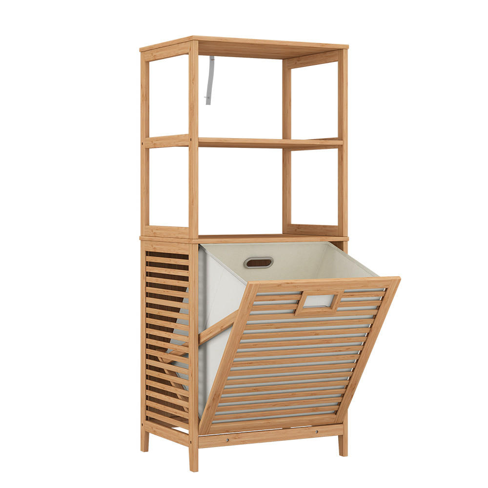 BADSCHRANK Novaro Bambus 48.3 x 114 cm mit Wäschekorb - Grün, Holzwerkstoff (48.3/114/35.5cm) - Vicco