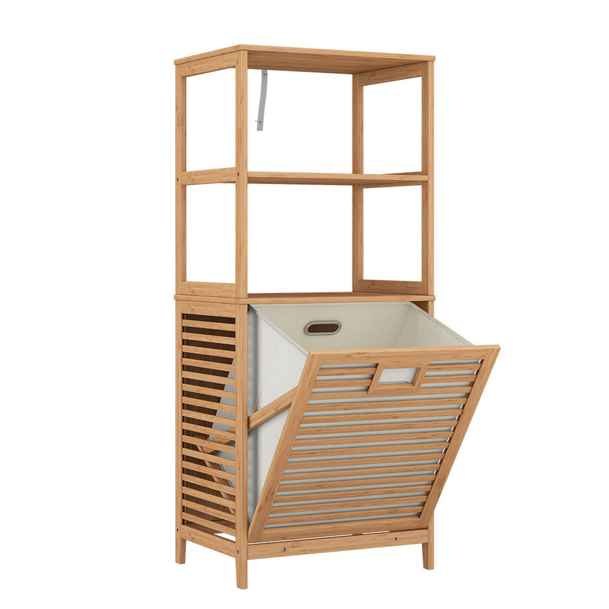 BADSCHRANK Novaro Bambus 48.3 x 114 cm mit Wäschekorb - Grün, Holzwerkstoff (48.3/114/35.5cm) - Vicco