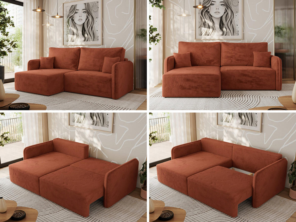 ECKSCHLAFSOFA MESTO L Orange Plüsch - links - Schwarz/Orange, Kunststoff/Textil (227/147cm) - MKS