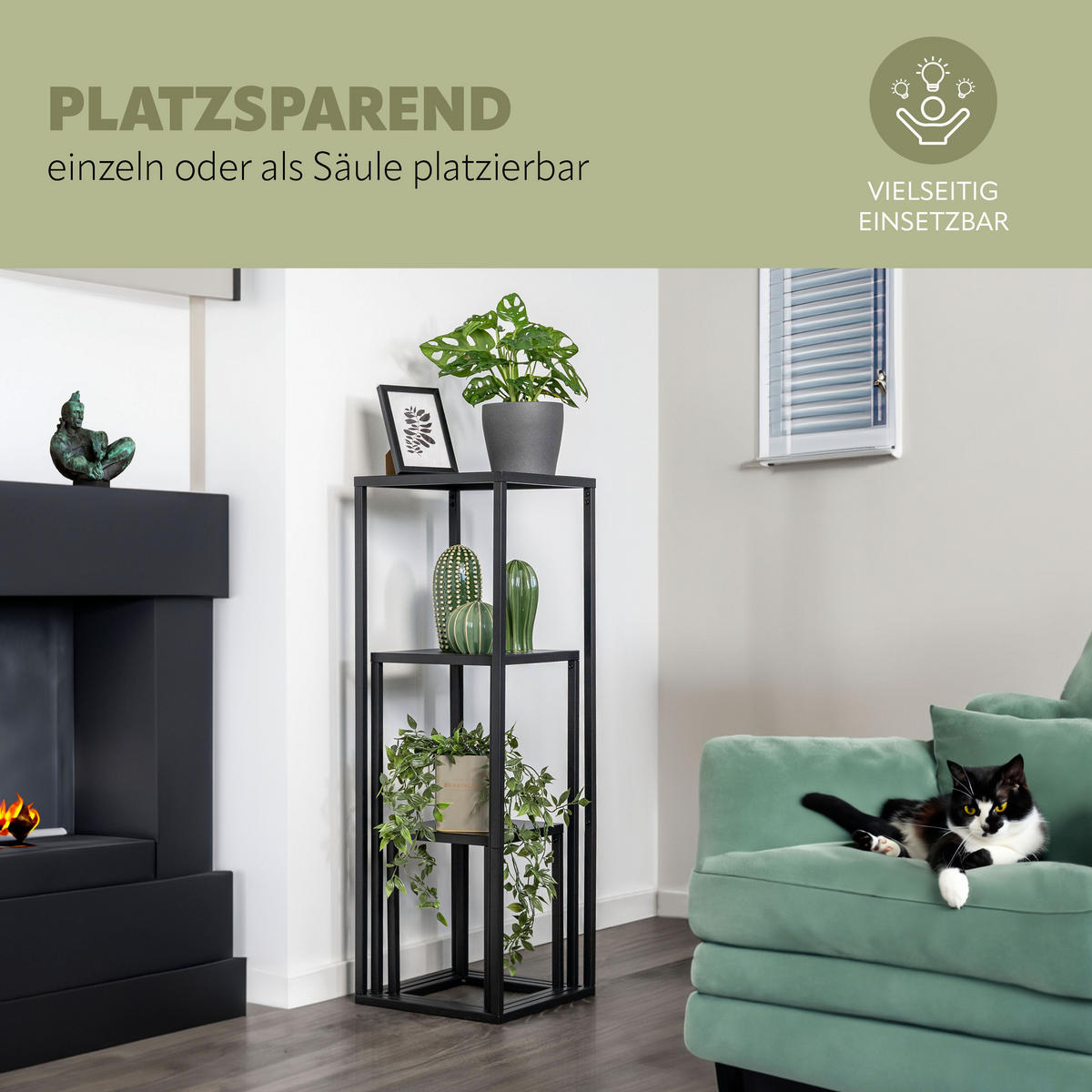BLUMENHOCKER (3er Set), Metall, schwarz - Schwarz, Metall (30/30/90cm) - bremermann
