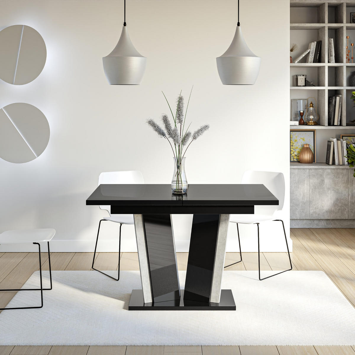 ESSTISCH Ausziehbar 120 - 160 cm Schwarz Hochglanz - Schwarz Hochglanz/Grau, Holzwerkstoff (120/80/75cm) - PROSPERO