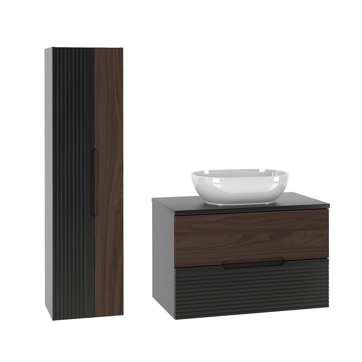 BADMÖBEL 80.6cm Sylla 2er-Set Schwarz und Holz - Schwarz, Holzwerkstoff (80.6/52.2/45.8cm) - Petits-meubles