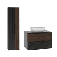 BADMÖBEL 80.6cm Sylla 2er-Set Schwarz und Holz - Schwarz, Holzwerkstoff (80.6/52.2/45.8cm) - Petits-meubles