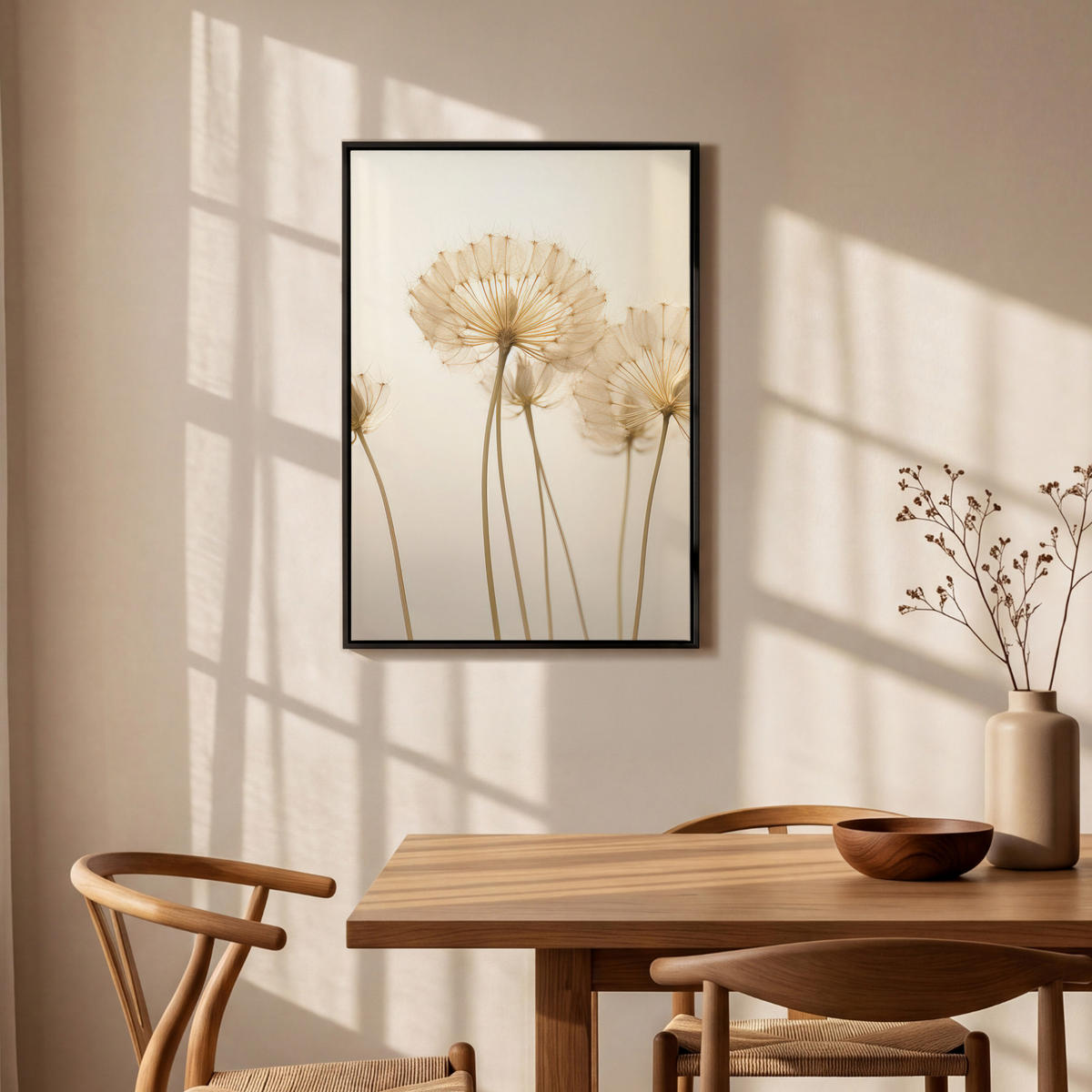 LEINWAND Bilder mit Rahmen - Sonnenlicht - Löwenzahn - Botanisch - Blumen - 60x90 - Creme, Textil (60/90cm) - MuchoWow