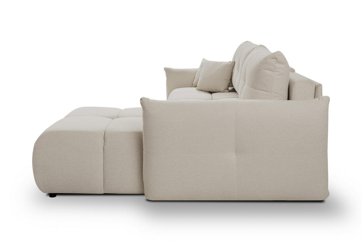 ECKSOFA MODA E Beige Geflochtener Stoff mit Schlaffunktion - Beige, Holz (257/177cm) - MASSENO