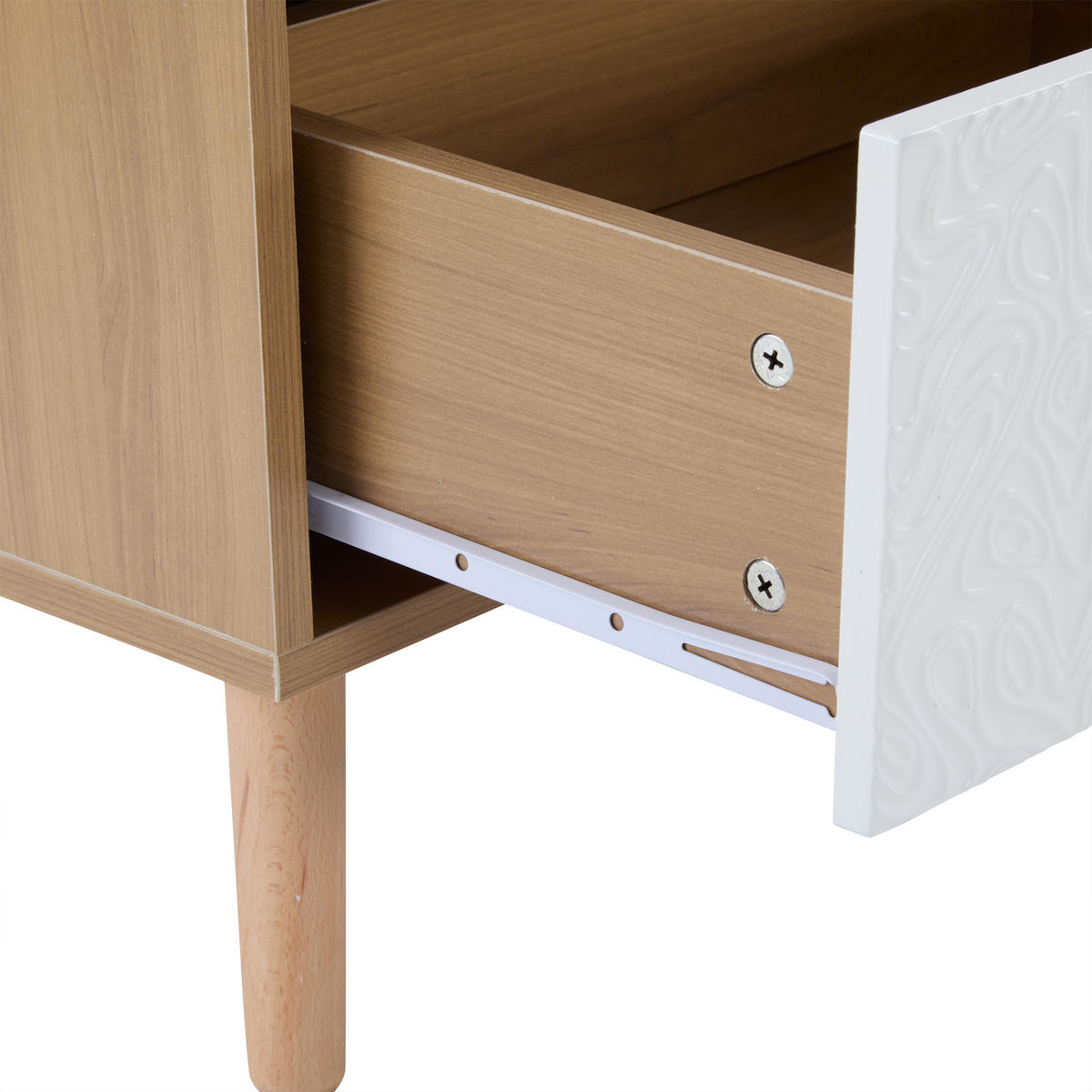 LOWBOARD DE-40303 mit Retro-Design und Holzbeinen Weiß/Hellholz - Weiß/Naturfarben, Holzwerkstoff (150/39/35cm) - ComfortXL