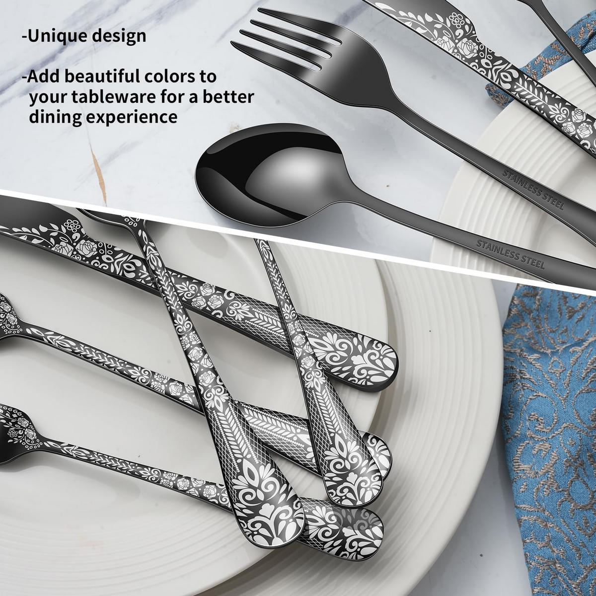 BESTECKSET 20-teilig Edelstahl - Schwarz, Metall - Kaket