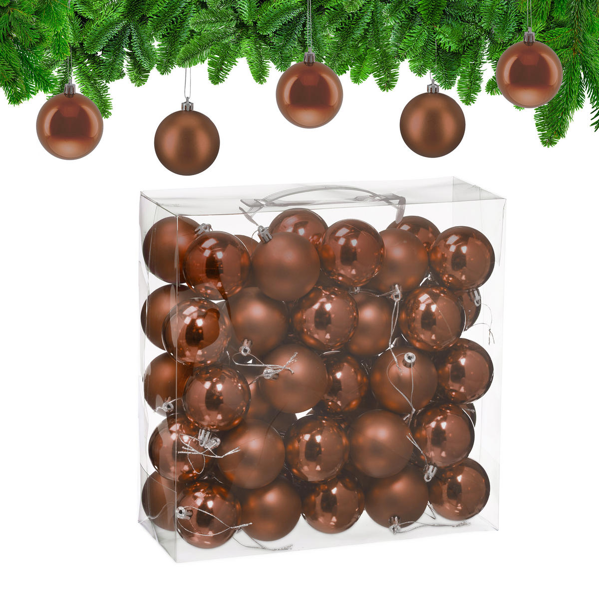 50XWEIHNACHTSKUGELN - Braun, Kunststoff (6/7/6cm) - Relaxdays