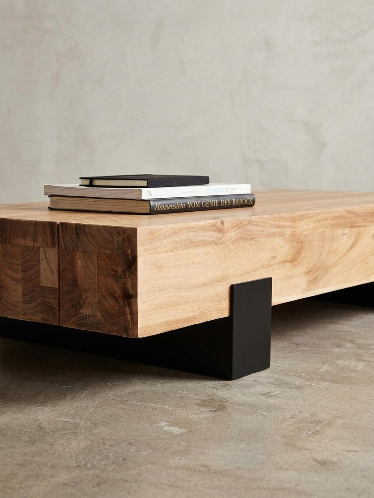 COUCHTISCH Industrie-Stil in Akazienholz und Schwarz Metall, Maße 130x25x59 cm - Beige/Schwarz, Holz/Metall (59/130/25cm) - KADIMA DESIGN