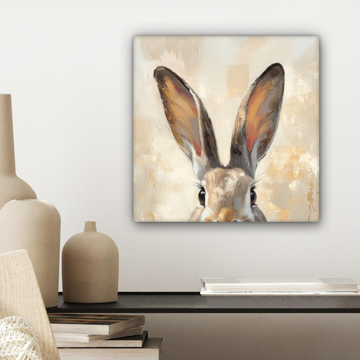 LEINWANDBILD Hase - Ohren - Braun Deko Wohnzimmer 20x20 cm - Beige, Textil (20/20cm) - MuchoWow