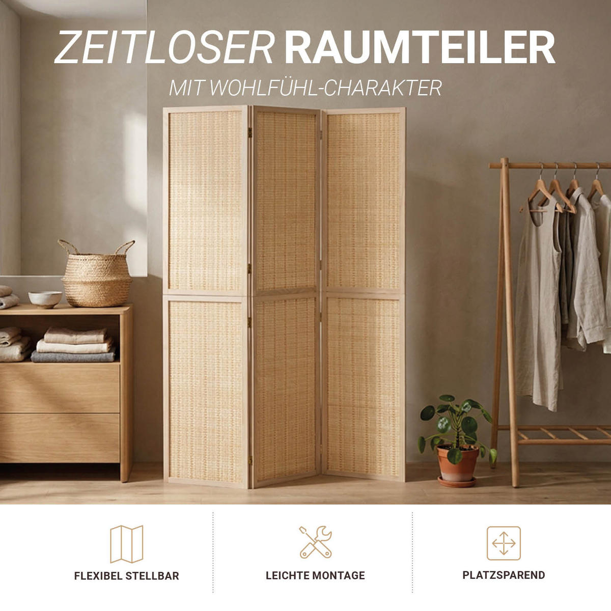 PARAVENT 120/170 cm Natur Holz Bambus - Braun, Naturmaterialien/Holz (120/170/2cm) - Homestyle4u