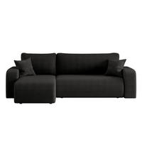 ECKSOFA L-FORM Schlaffunktion Und Bettkasten Eckcouch MILANO L Stoff Dicker Cord Schwarz Links - Schwarz, Holz/Textil (142/244cm) - Kaiser Möbel