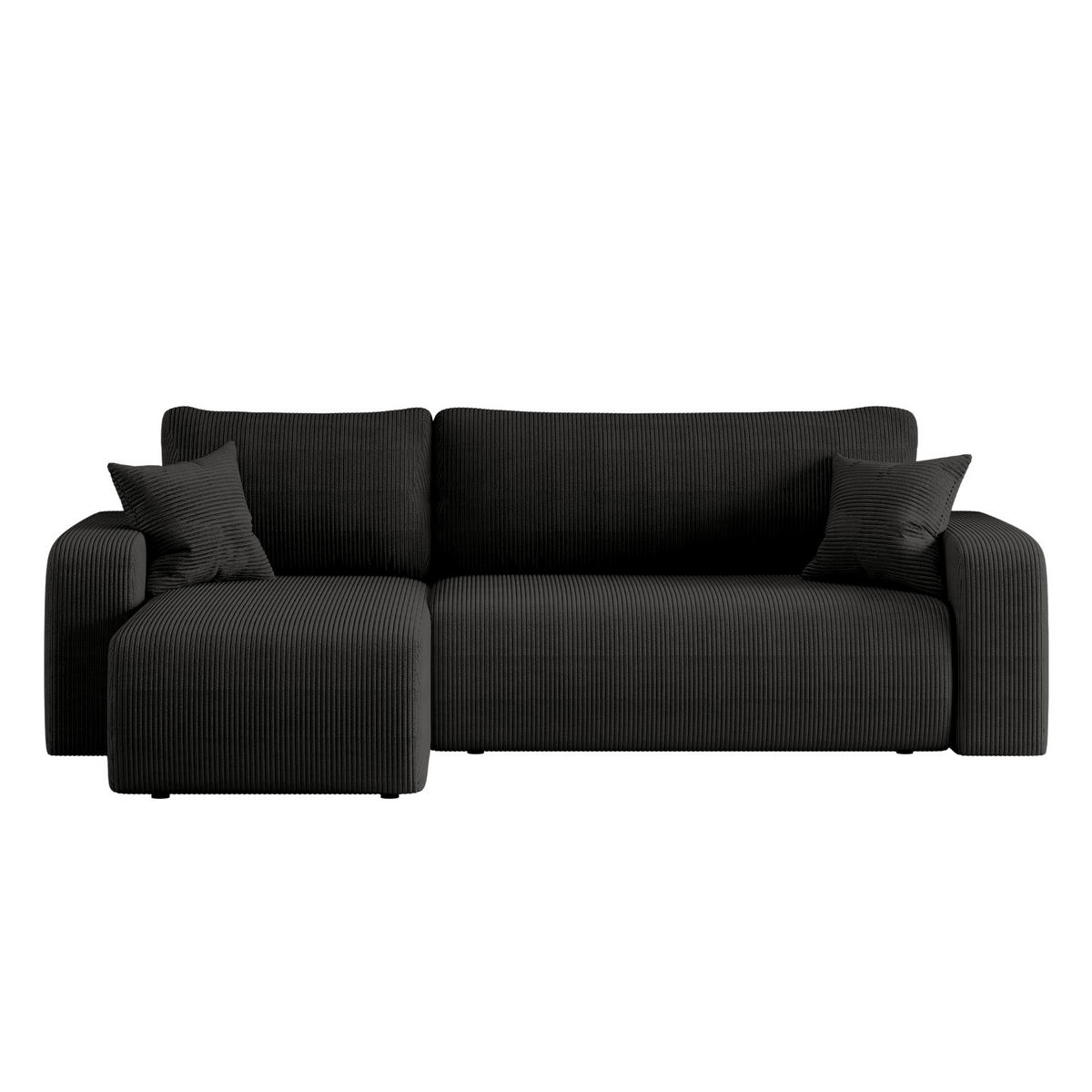 ECKSOFA L-FORM Schlaffunktion Und Bettkasten Eckcouch MILANO L Stoff Dicker Cord Schwarz Links - Schwarz, Holz/Textil (142/244cm) - Kaiser Möbel