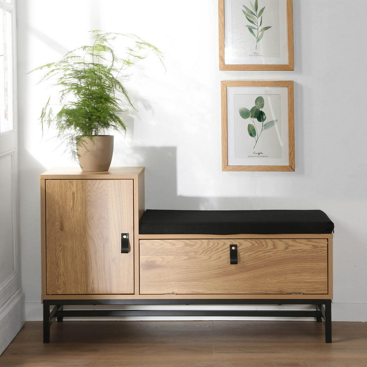 SCHUHBANK mit 2 Aufbewahrungsfächern jill 101/38/59 cm - Eschefarben, Holzwerkstoff (101/59/44cm) - Calicosy