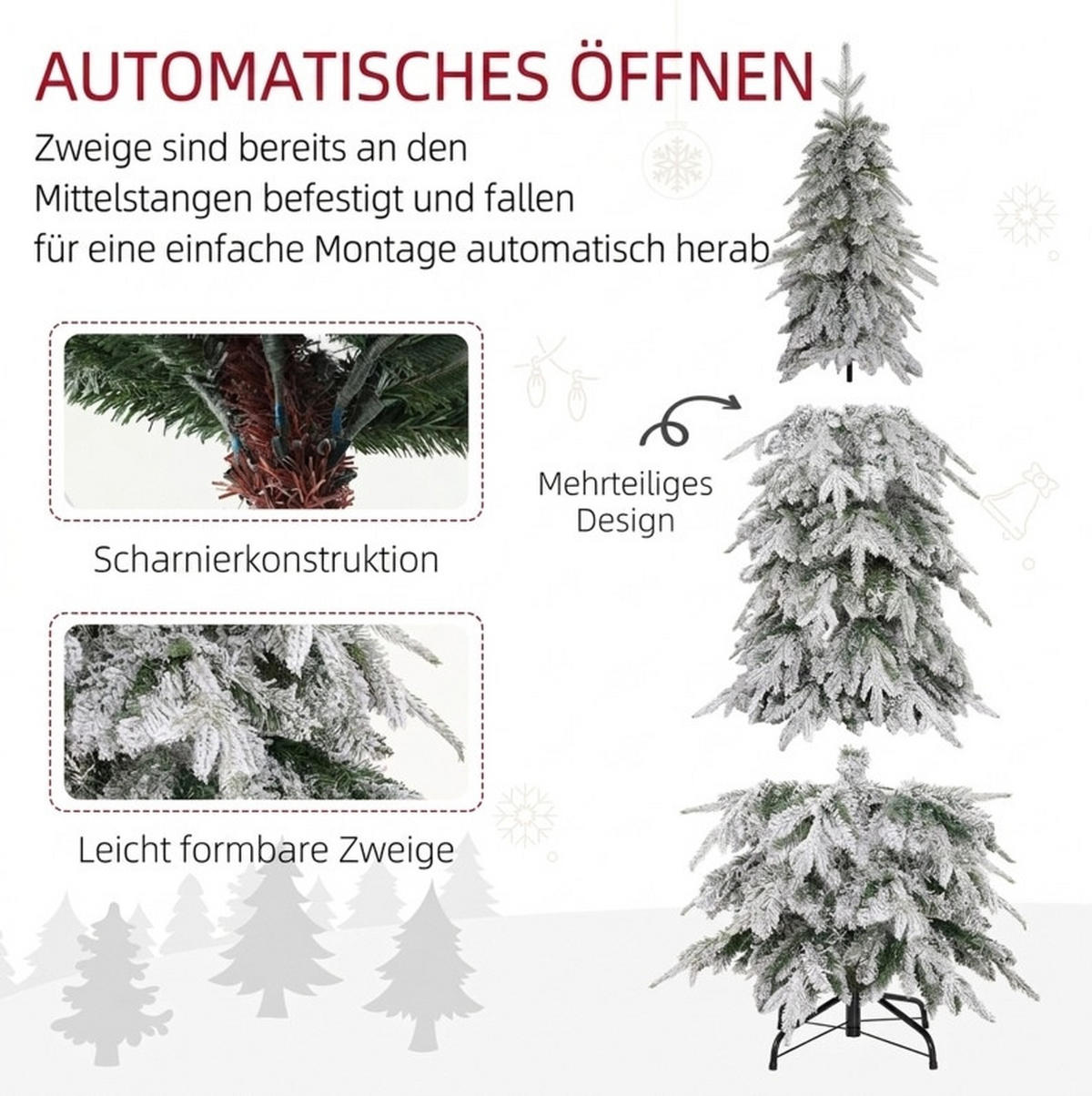WEIHNACHTSBAUM Ø80/180 cm aus Metall mit Kunstschnee und Auto-Öffnung, Grün - Grün, Metall (180cm) - OKMYHOME