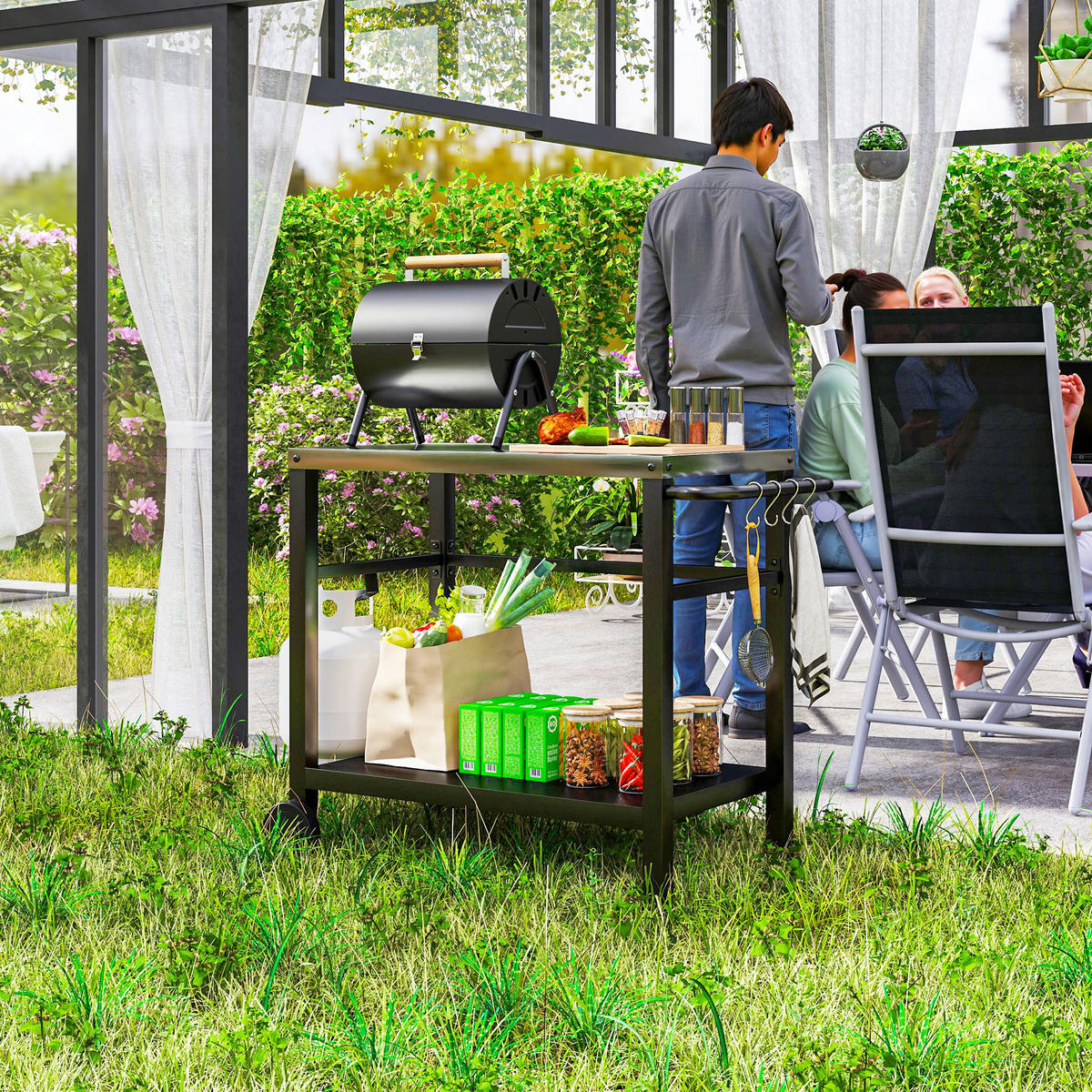 GRILLWAGEN mit Seitengriff Dunkelgrau - Dunkelgrau, Metall (56/81/102cm) - Outsunny