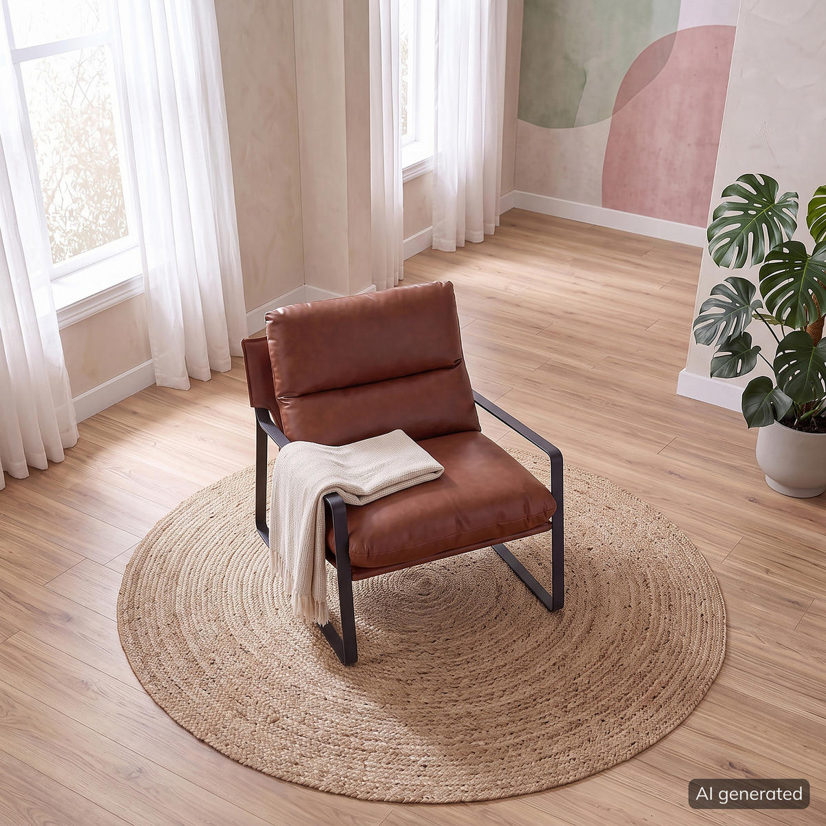 LOUNGESESSEL - Schwarz/Braun, Leder/Kunststoff (76/76/81cm) - home24