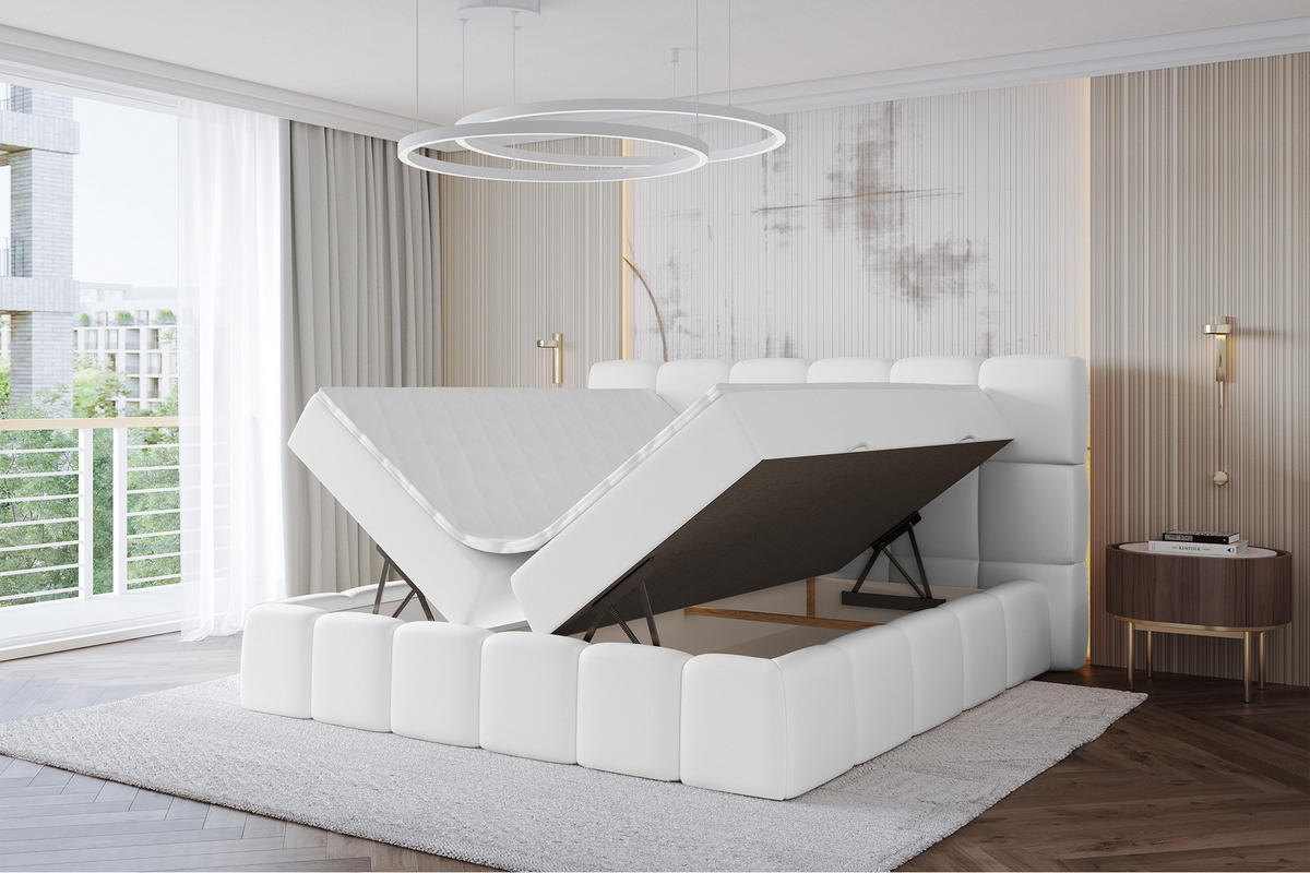 BOXBETT - AURI-H4 - 180x200 Weiß Kunstleder - Weiß, Holzwerkstoff (180/200cm) - ALTDECOR