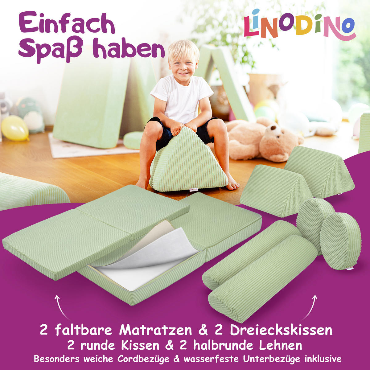 SPIELSOFA Kinder Fantasiewelt 8tlg - Grün, Textil (150/55/66cm) - Linodino