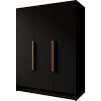 KLEIDERSCHRANK Mono Bis im Skandi-Stil, Drehtüren mit Goldene Metallgriffe, Schwarz 150/200/51 cm - Schwarz, Holzwerkstoff (150/200/51cm) - WFL GROUP