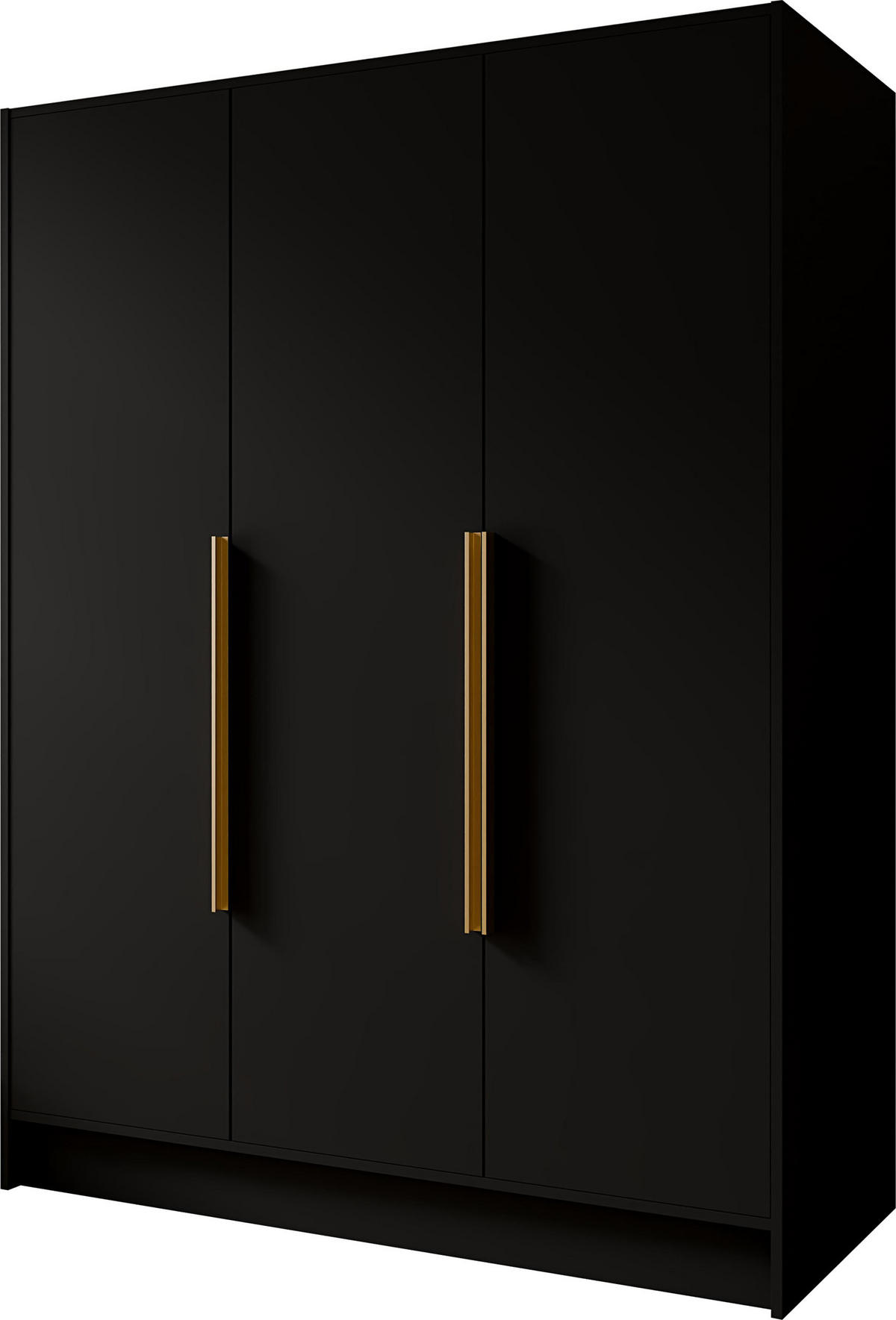 KLEIDERSCHRANK Mono Bis im Skandi-Stil, Drehtüren mit Goldene Metallgriffe, Schwarz 150/200/51 cm - Schwarz, Holzwerkstoff (150/200/51cm) - WFL GROUP