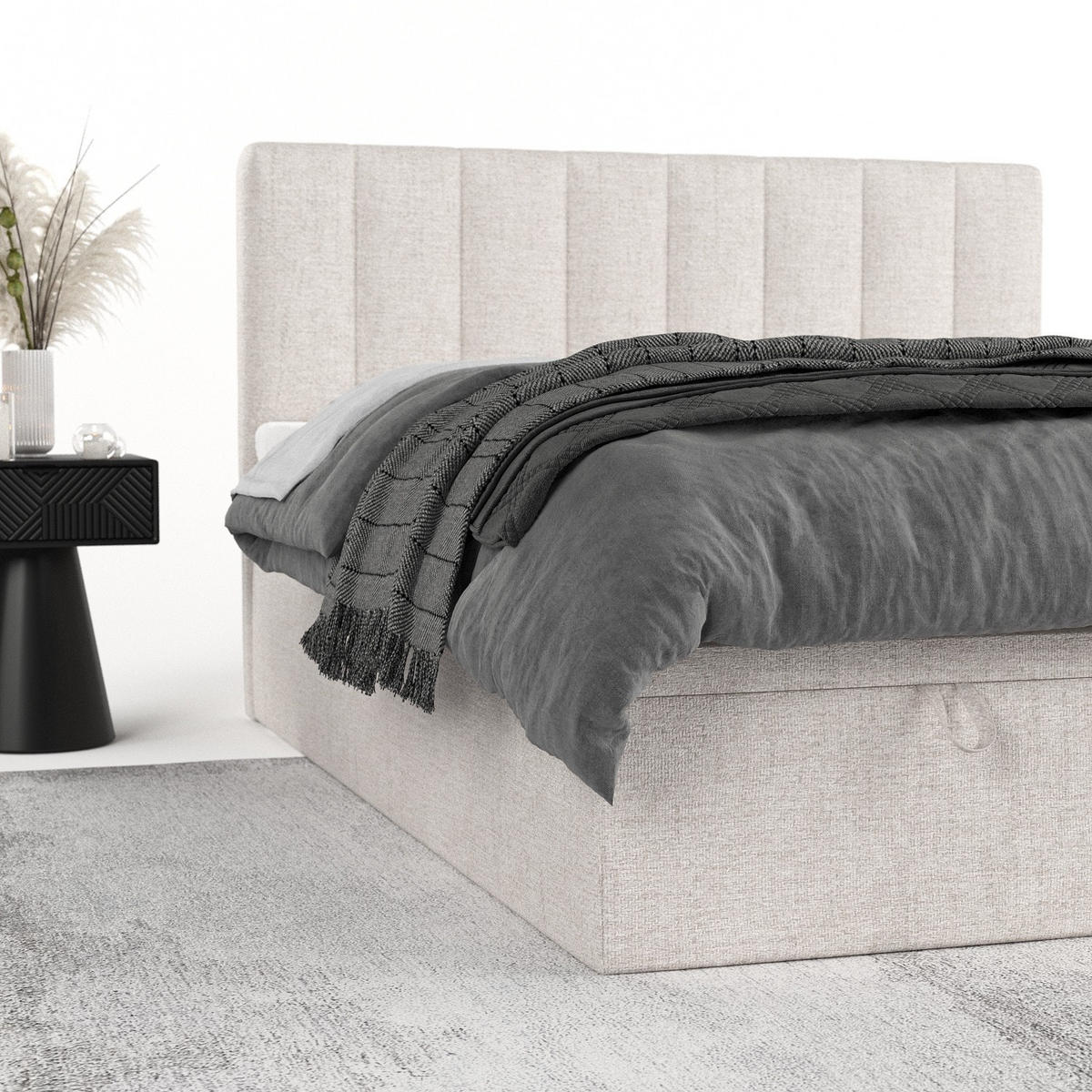 BOXBETT Lume 180/200 cm Hellbeige im Neve Stoff - Sandfarben/Schwarz, Holz/Holzwerkstoff (180/200cm) - AltaBeds