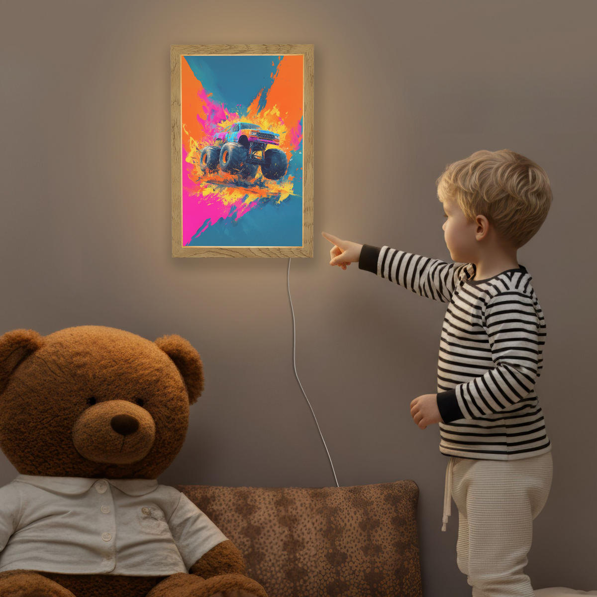 NACHTTISCHLAMPE Monstertruck - Abstrakt - Farbspritzer - Farbenfroh 20x30 cm - Pink, Holzwerkstoff (8/20/30cm)