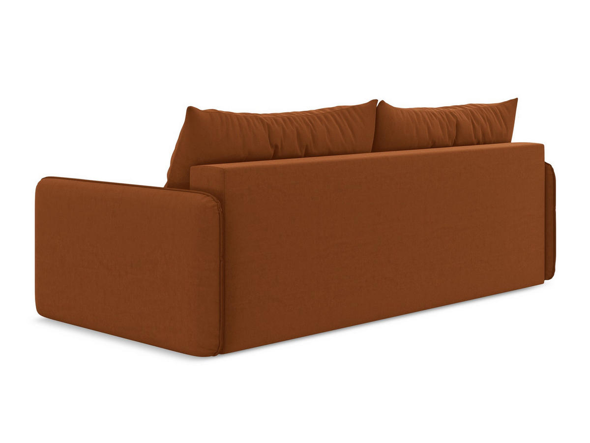 3-SITZER SOFA mit Schlaffunktion Samt Stoff Orange - Terra cotta/Schwarz, Kunststoff/Textil (216/86/105cm) - Makamii
