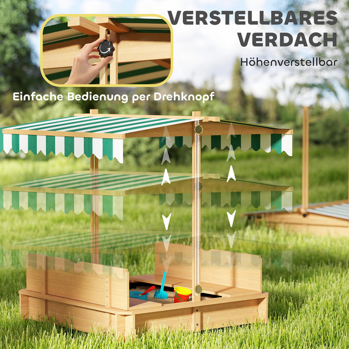 SANDKASTEN aus Tannenholz Polyester Grün Weiß - Hellbraun, Holz (106/106/115cm) - Outsunny