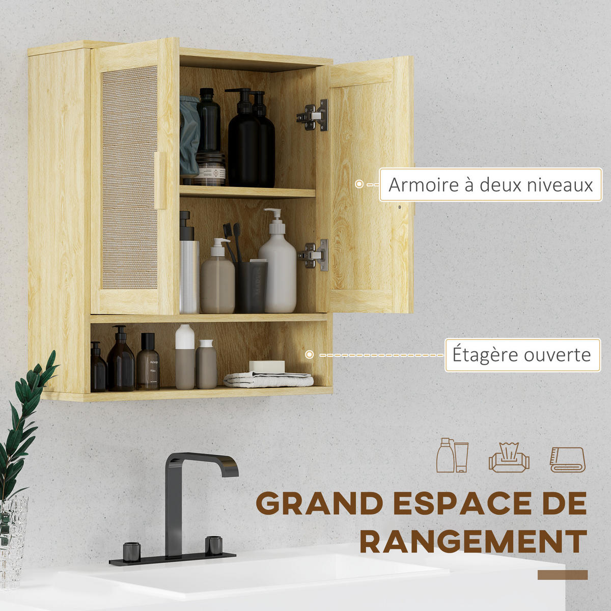 HÄNGESCHRANK Eiche 1 Stück - Beige, Kunststoff (59/66.5/20cm) - GiPP
