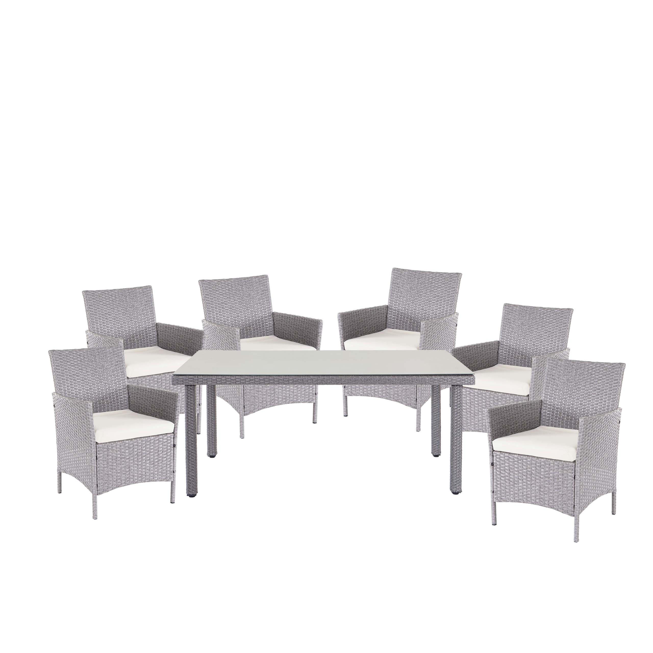 POLY-RATTAN-GARNITUR Grau, Cremeweiß - Weiß/Grau, Kunststoff - MCW