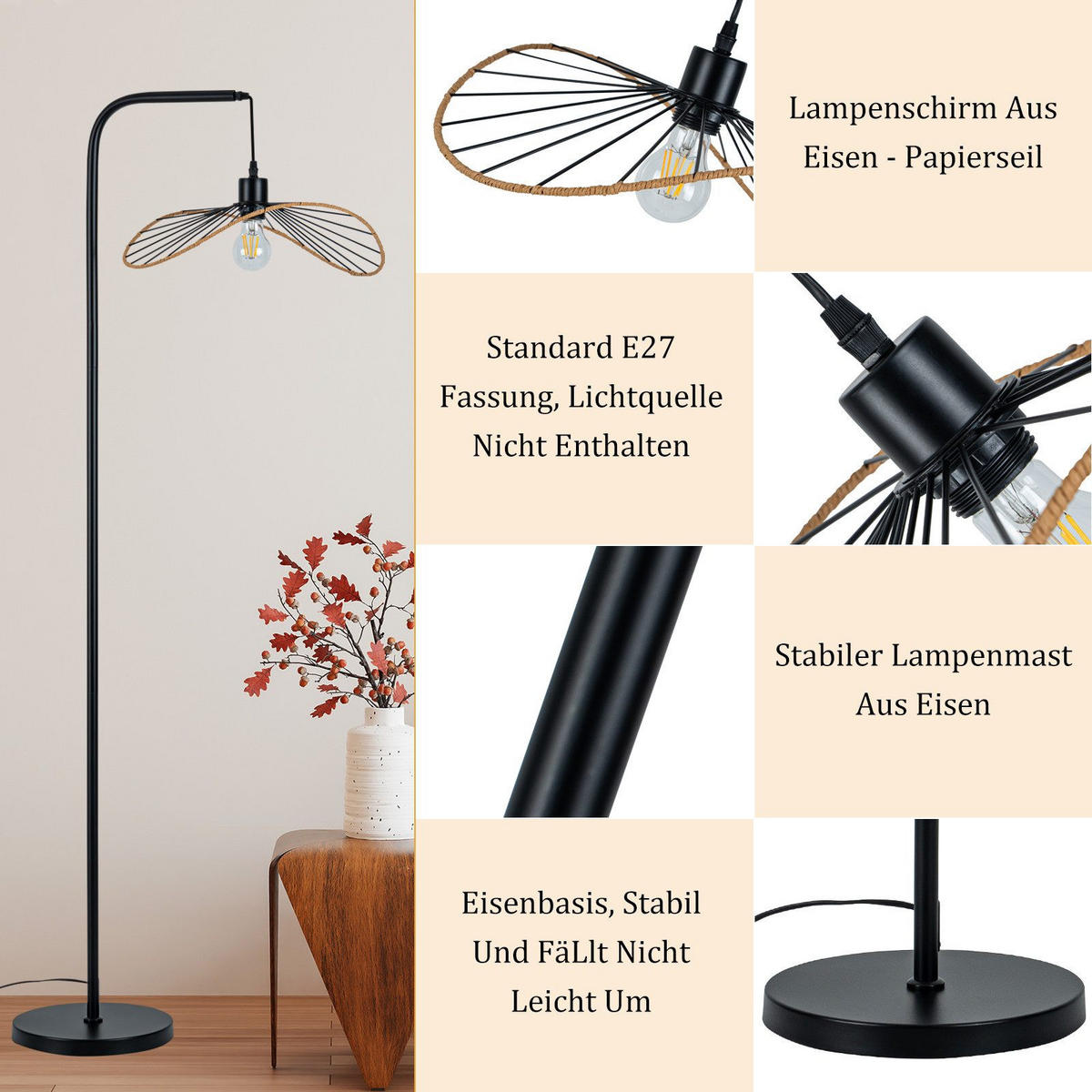 STEHLAMPE CARLOTA Ⅲ 25/39/144 cm - Schwarz, Metall (25/39/144cm) - Nettlife