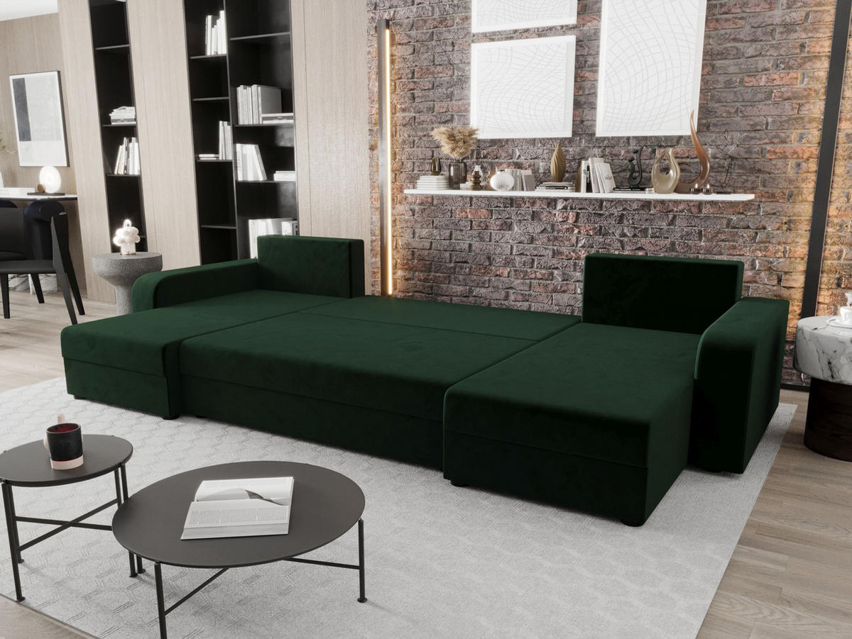 ECKSOFA MOLISA L Itaka 10 Rechts mit Schlaffunktion - Dunkelgrün, Textil (245/145cm) - Bedante
