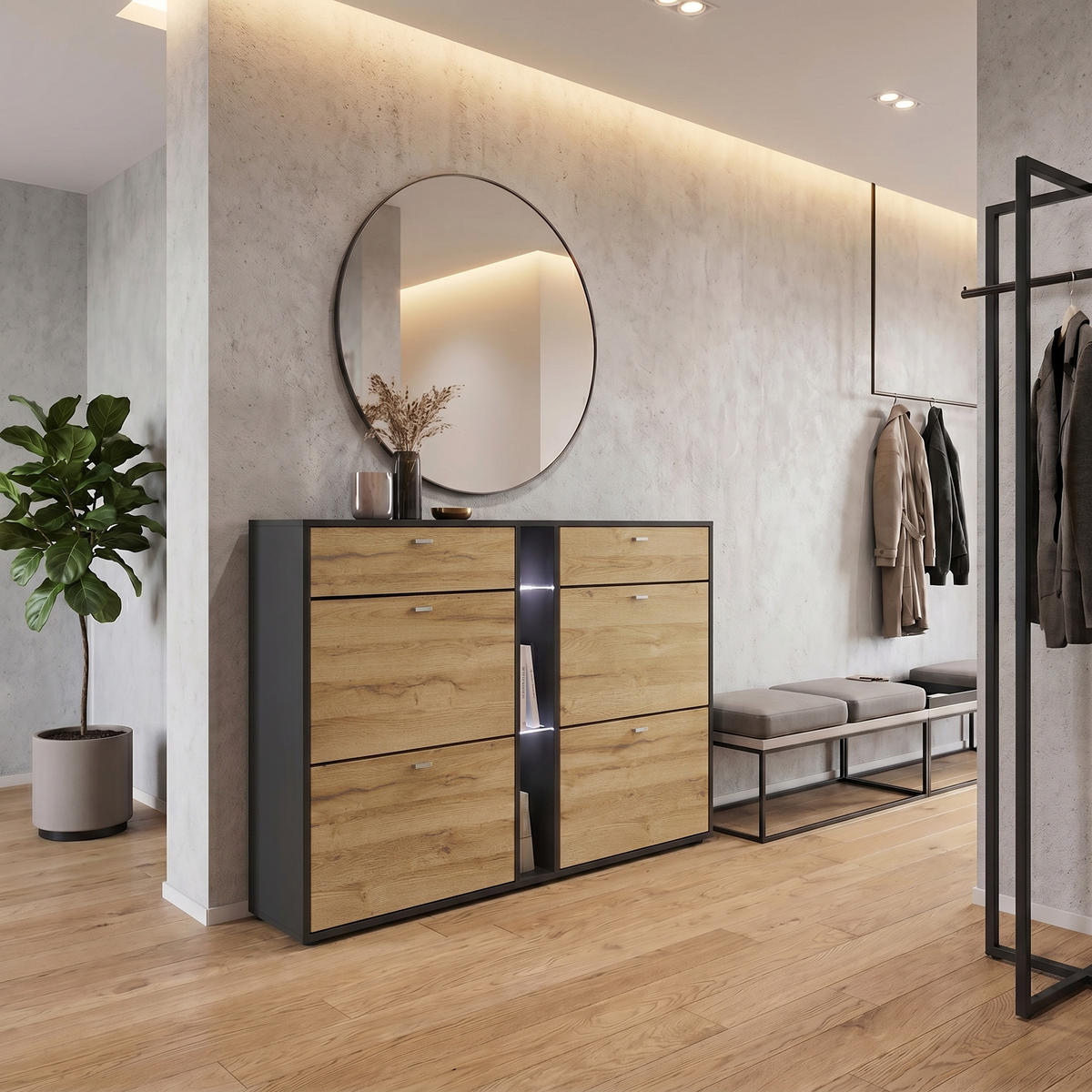 SCHUHSCHRANK Today Fronten in Eiche Natur - Eichefarben, Holzwerkstoff (155.5/95/28cm) - Vladon