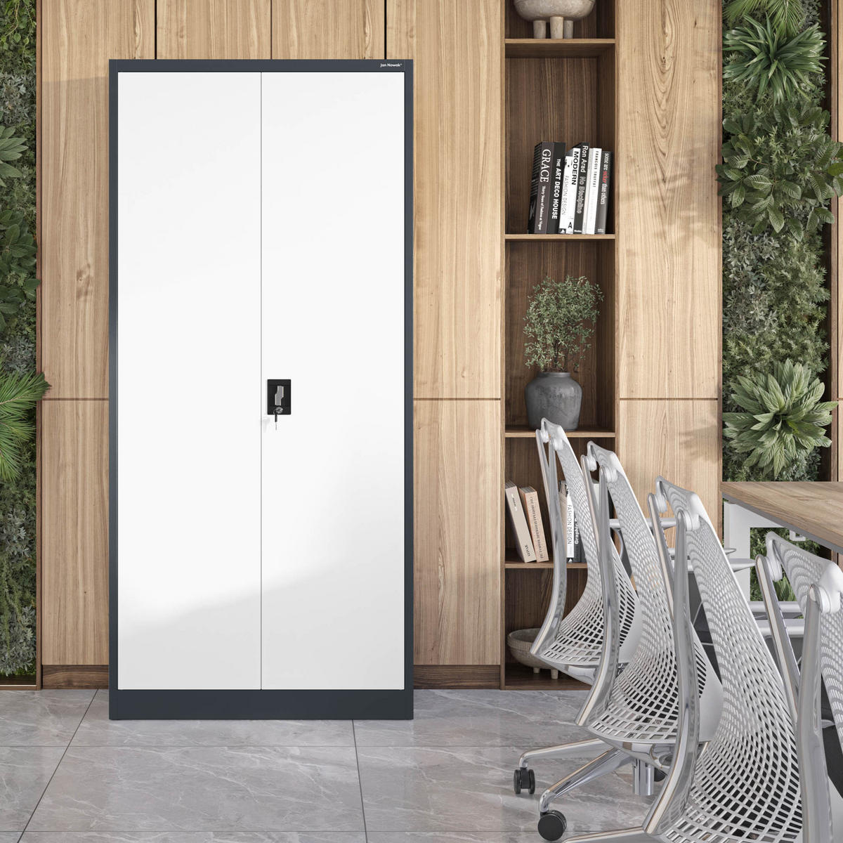 AKTENSCHRANK JAN H - Anthrazit/Weiß, Metall (90/195/40cm) - Jan Nowak